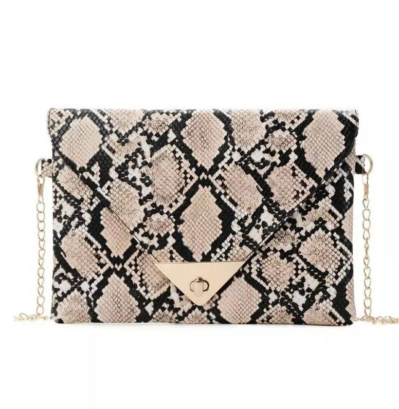 Snake Skin Print Envelope Clutch