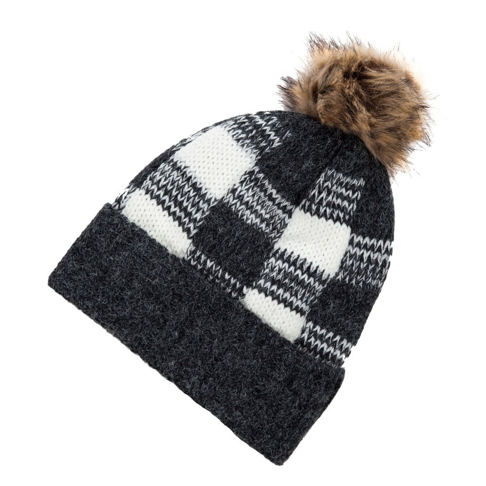 Buffalo Checker Beanie With Pom
