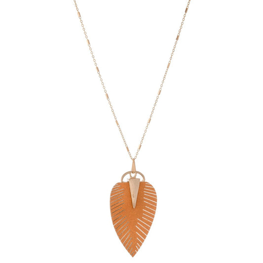 Faux Leather Leaf Pendant Necklace