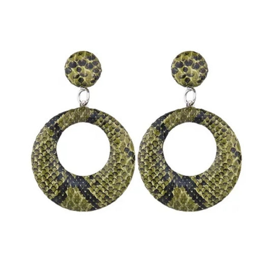 Snake Print Round Earrings