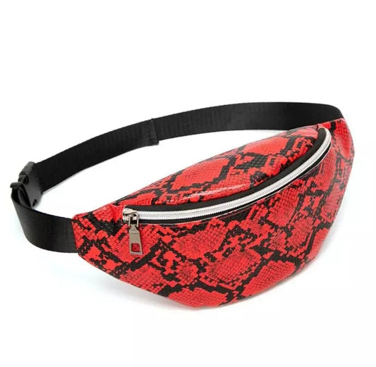 Red Snake Skin Print Fanny Pack