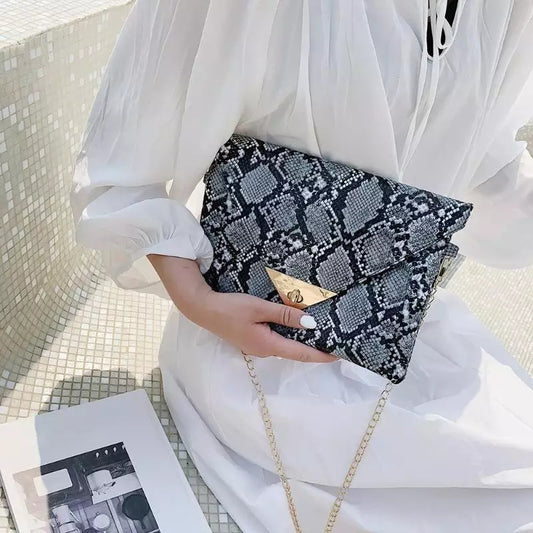 Snake Skin Print Envelope Clutch