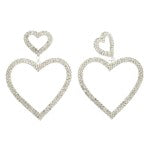 Double Rhinestone Heart Statement Drop Earrings