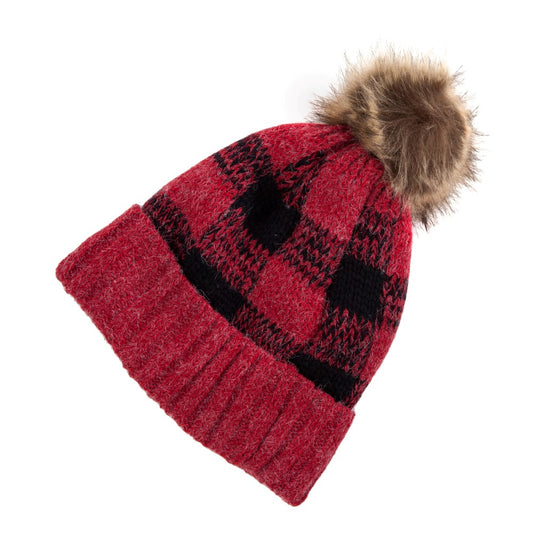 Buffalo Checker Beanie With Pom